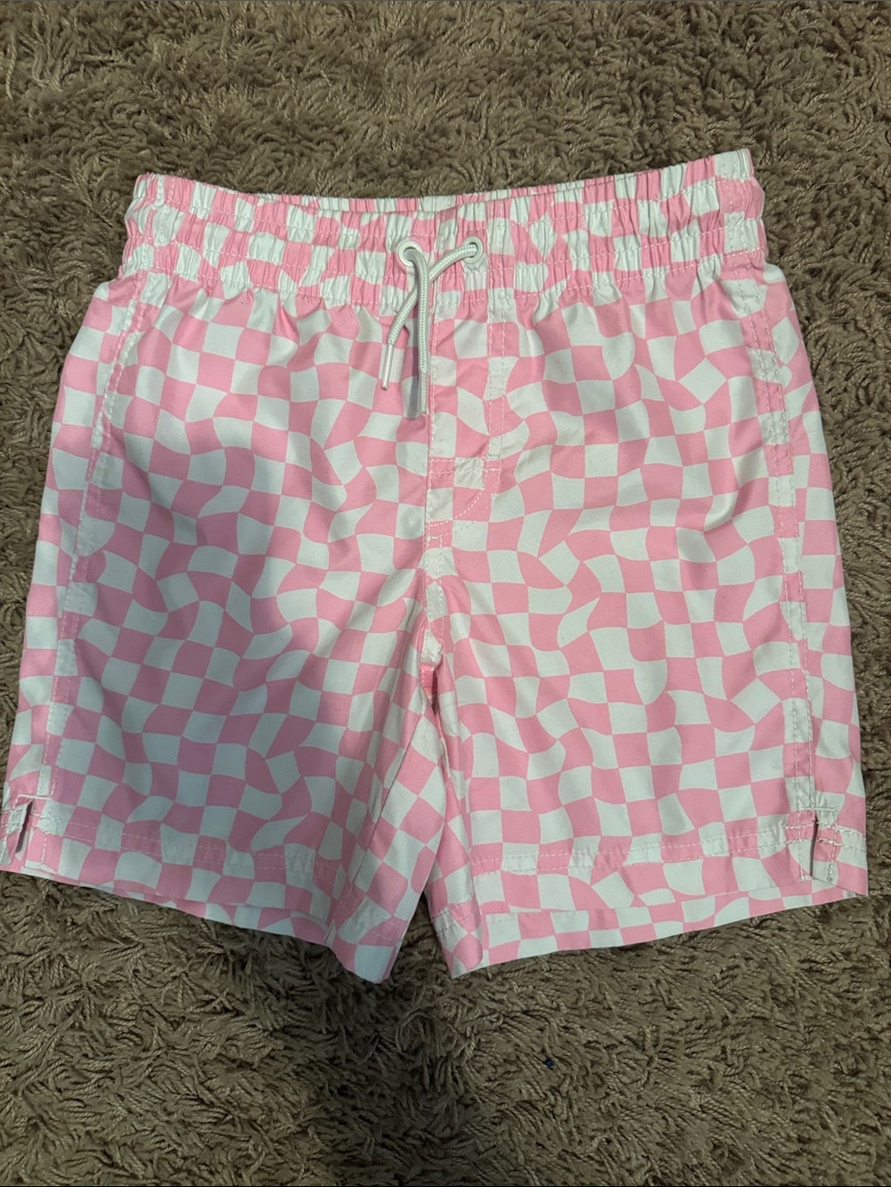 Old Navy Boys Pink & White Checker Swim Trunks